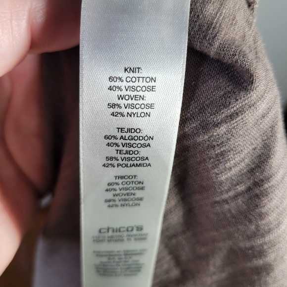 Chicos Brown Henley T 3/4 Sleeve Crushed Velour Chest + Sequin Shoulders Size 1 - Picture 10 of 13